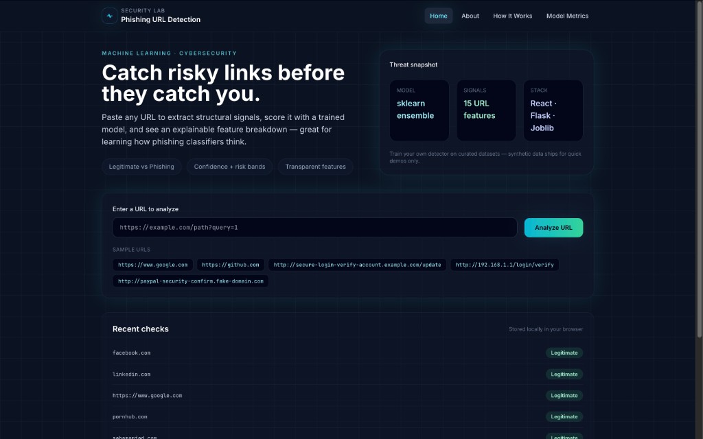 Phishing URL Detection System project screenshot